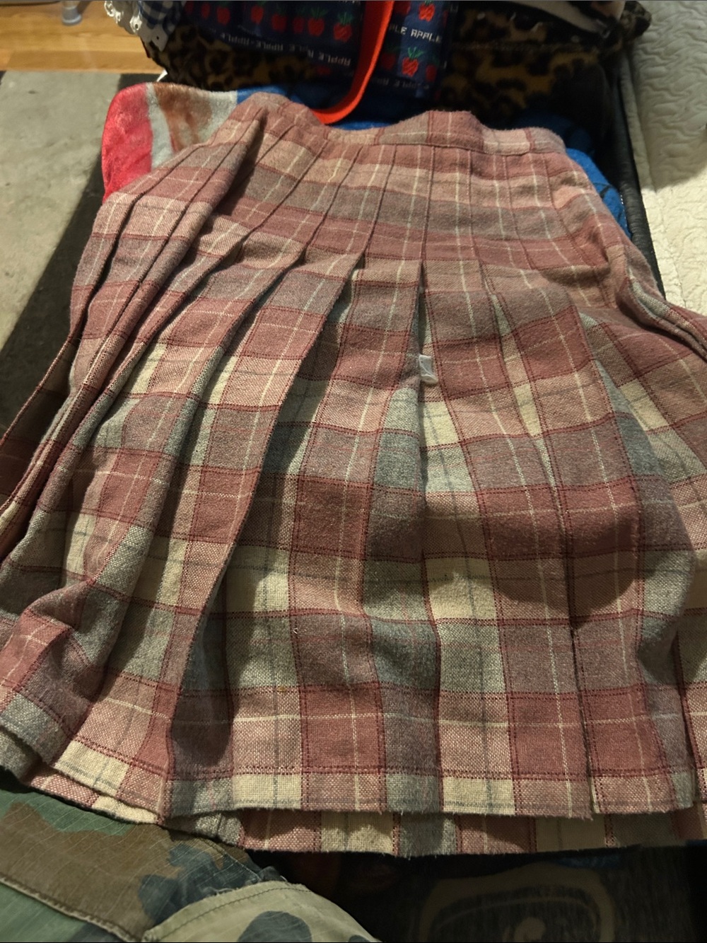 Apple Pink and Gray Plaid Pleated Skater Skirt